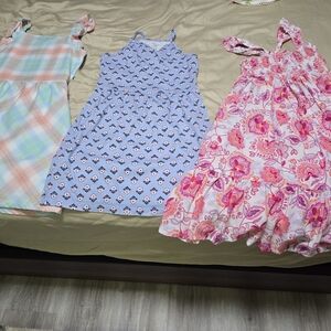 Carter's Pastel Plaid, Blue Pattern, and Pink Floral Dresses